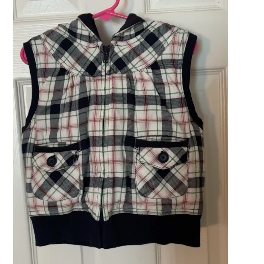 Gymboree Kids‎ Girls Plaid Hooded Vest Size 7 Full Zip Sleeveless Top EUC